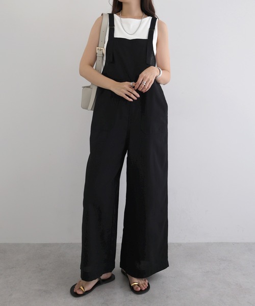 セール】【8色/3サイズ展開】リネン混ワイドベイカーサロペット