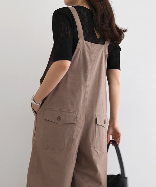 セール】【8色/3サイズ展開】リネン混ワイドベイカーサロペット