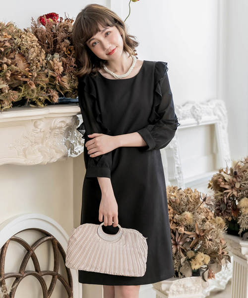 パーティードレス ドレス Cinderella シンデレラ のファッション ドレス セール 技あり上品袖ワンピ 結婚式 お呼ばれワンピース