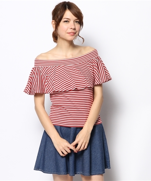 Chico（チコ）の「オフショルダーフリルT半袖（Tシャツ/カットソー・レディース・レッド/ネイビー・FREE）」の10枚目の写真