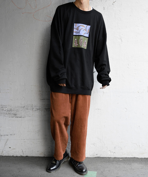 kutir(クティール)の「【クティールフルギ】リーフアートスウェット(Tシャツ/カットソー・メンズ・ブラック/ベージュ・MEDIUM/LARGE)」の3枚目の写真