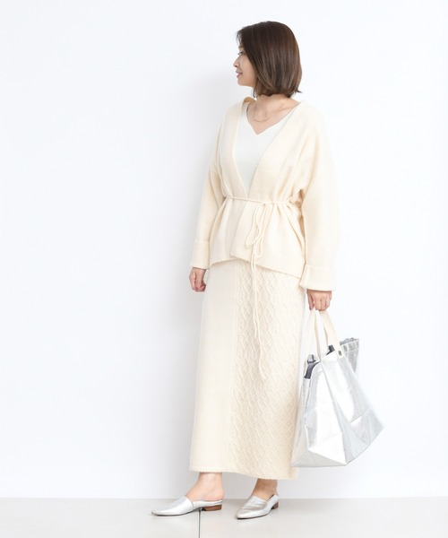 DouDou（ドゥドゥ）の「ストレッチ紐ベルト付カーディガン（カーディガン/ボレロ・レディース・ベージュ/オフホワイト・FREE）」の9枚目の写真