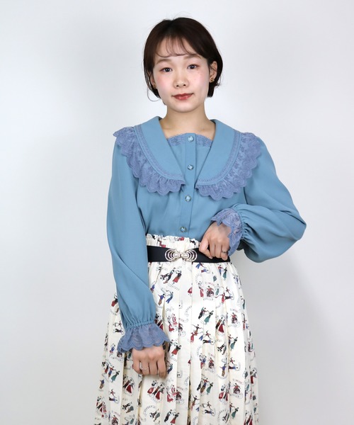 ParAvion(パラビオン)の「レトロえりブラウス(シャツ/ブラウス)」|ブルー