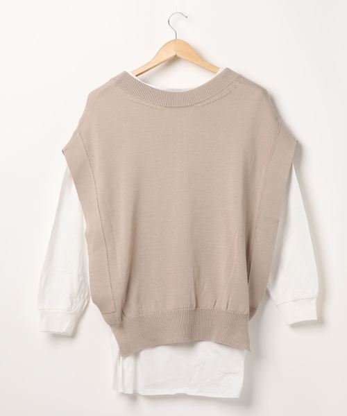 DouDou(ドゥドゥ)の「ニットベスト×Tシャツセット(ニット/セーター・レディース・オフホワイト/ベージュ・FREE)」の3枚目の写真