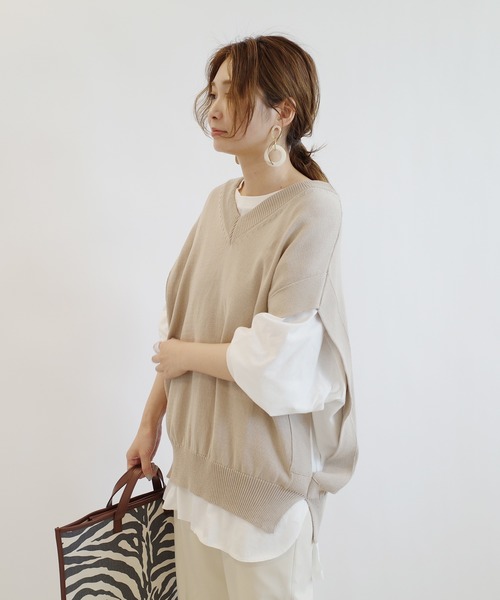 DouDou(ドゥドゥ)の「ニットベスト×Tシャツセット(ニット/セーター・レディース・オフホワイト/ベージュ・FREE)」の19枚目の写真