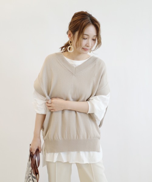 DouDou(ドゥドゥ)の「ニットベスト×Tシャツセット(ニット/セーター・レディース・オフホワイト/ベージュ・FREE)」の18枚目の写真