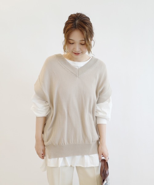 DouDou(ドゥドゥ)の「ニットベスト×Tシャツセット(ニット/セーター・レディース・オフホワイト/ベージュ・FREE)」の17枚目の写真