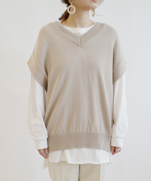 DouDou(ドゥドゥ)の「ニットベスト×Tシャツセット(ニット/セーター・レディース・オフホワイト/ベージュ・FREE)」の16枚目の写真