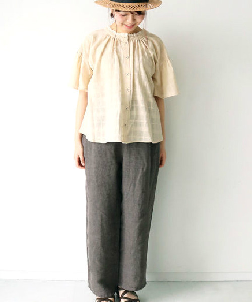 Samansa Mos2（サマンサ モスモス）の「チェック織り前後着衿レース  