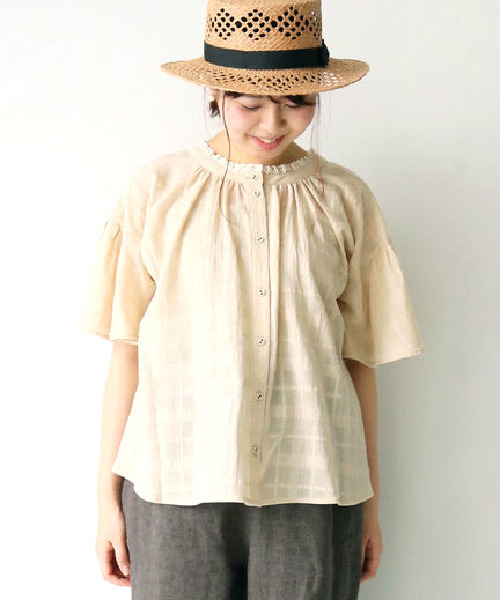 Samansa Mos2（サマンサ モスモス）の「チェック織り前後着衿レース  