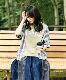 CUBE SUGAR（キューブシュガー）の「OE天竺 パウダー加工 チェック 切替 ドルマンスリーブ Tシャツ（Tシャツ/カットソー）」