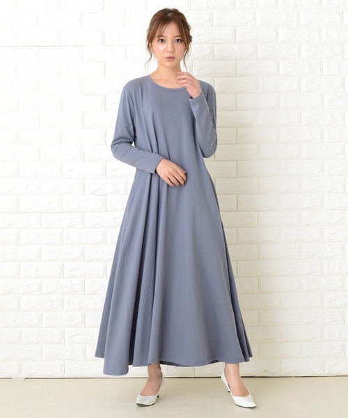 Lace Ladies（レースレディース）の「長袖ゆったりTシャツロングワンピース（ワンピース・レディース・ベージュ/ブルーグレー/ブラック/ライトグリーン・FREE）」の2枚目の写真