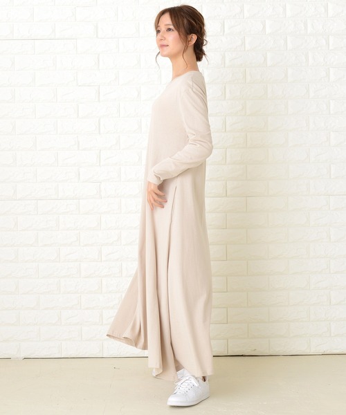 Lace Ladies（レースレディース）の「長袖ゆったりTシャツロングワンピース（ワンピース・レディース・ベージュ/ブルーグレー/ブラック/ライトグリーン・FREE）」の7枚目の写真