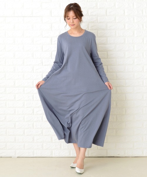 Lace Ladies（レースレディース）の「長袖ゆったりTシャツロングワンピース（ワンピース・レディース・ベージュ/ブルーグレー/ブラック/ライトグリーン・FREE）」の13枚目の写真