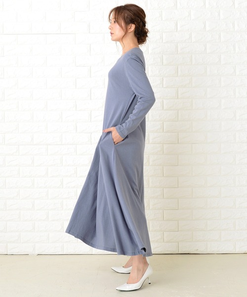 Lace Ladies（レースレディース）の「長袖ゆったりTシャツロングワンピース（ワンピース・レディース・ベージュ/ブルーグレー/ブラック/ライトグリーン・FREE）」の14枚目の写真