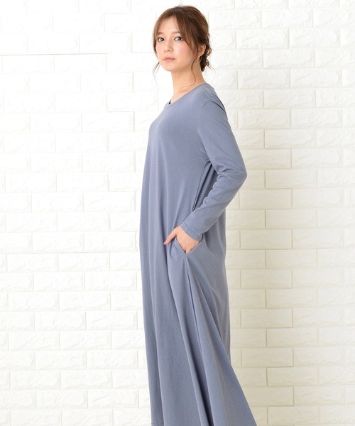 Lace Ladies（レースレディース）の「長袖ゆったりTシャツロングワンピース（ワンピース・レディース・ベージュ/ブルーグレー/ブラック/ライトグリーン・FREE）」の17枚目の写真