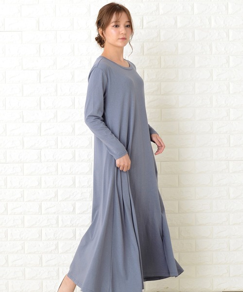 Lace Ladies（レースレディース）の「長袖ゆったりTシャツロングワンピース（ワンピース・レディース・ベージュ/ブルーグレー/ブラック/ライトグリーン・FREE）」の18枚目の写真