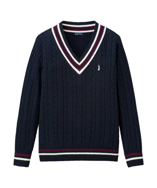 EASTBOY（イーストボーイ）の「セーター  ケーブル＆ライン入り 7G スクール ニット 中学生 高校生（ニット/セーター・キッズ・ダークグリーン/ネイビー/ブラウン/オフホワイト/チャコール・11号/9号）」の5枚目の写真