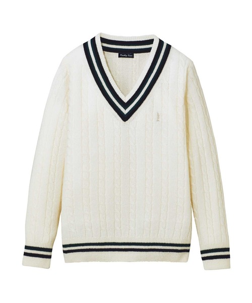 EASTBOY（イーストボーイ）の「セーター  ケーブル＆ライン入り 7G スクール ニット 中学生 高校生（ニット/セーター・キッズ・ダークグリーン/ネイビー/ブラウン/オフホワイト/チャコール・11号/9号）」の2枚目の写真