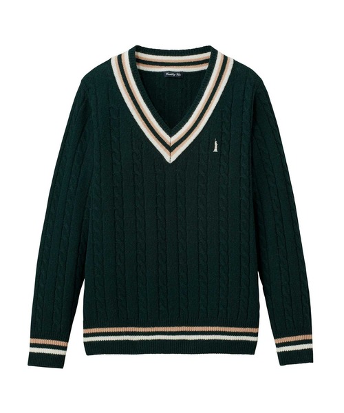 EASTBOY（イーストボーイ）の「セーター  ケーブル＆ライン入り 7G スクール ニット 中学生 高校生（ニット/セーター・キッズ・ダークグリーン/ネイビー/ブラウン/オフホワイト/チャコール・11号/9号）」の4枚目の写真