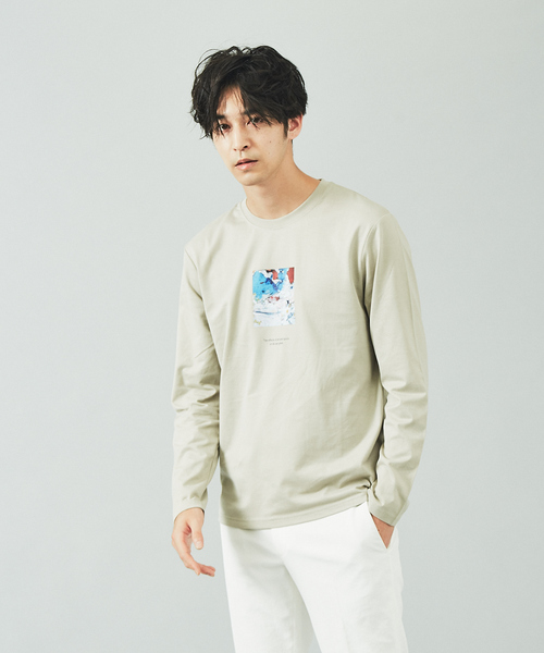 ABAHOUSE GRAY(アバハウスグレイ)の「【Kaepa】Artプリント 長袖Tシャツ(Tシャツ/カットソー・メンズ・ホワイト/ベージュ/グレイッシュブルー/ブラック・46/48)」の1枚目の写真