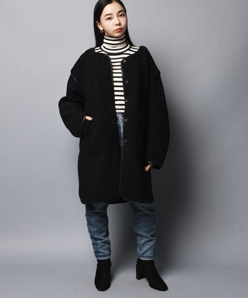 ARCANUM DESIGN(アルカナムデザイン)の「WEB限定 フェイクムートン/パイピングボアコクーンコート(ムートンコート・レディース・ブラック/ベージュ/モカ/ブラウン・S/M)」の6枚目の写真