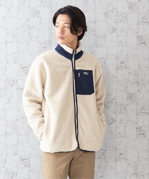 OUTDOOR PRODUCTS(アウトドアプロダクツ)の「防風ボアスタンドブルゾン ボアフリースジャケット モコモコ(ブルゾン・メンズ・ダークブラウン/アイボリー/クリーム/ライトブラウン・MEDIUM/LARGE/X-LARGE)」の4枚目の写真
