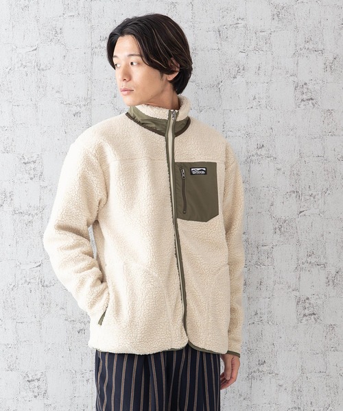 OUTDOOR PRODUCTS(アウトドアプロダクツ)の「防風ボアスタンドブルゾン ボアフリースジャケット モコモコ(ブルゾン・メンズ・ダークブラウン/アイボリー/クリーム/ライトブラウン・MEDIUM/LARGE/X-LARGE)」の3枚目の写真