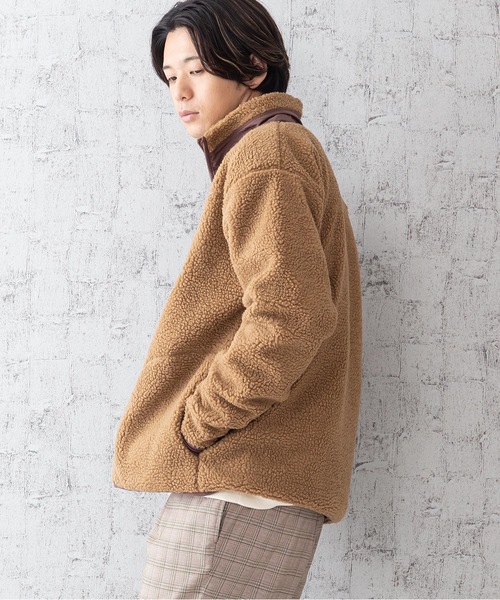 OUTDOOR PRODUCTS(アウトドアプロダクツ)の「防風ボアスタンドブルゾン ボアフリースジャケット モコモコ(ブルゾン・メンズ・ダークブラウン/アイボリー/クリーム/ライトブラウン・MEDIUM/LARGE/X-LARGE)」の8枚目の写真