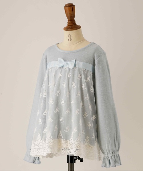 Catherine Cottage（キャサリンコテージ）の「レース切替　リボントップス（Tシャツ/カットソー・キッズ・オフホワイト/サックスブルー・110/120/130/140/150）」の5枚目の写真
