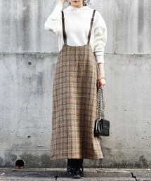 and it_（アンドイット）の「起毛チェック合皮サスペンダースカート（スカート）」