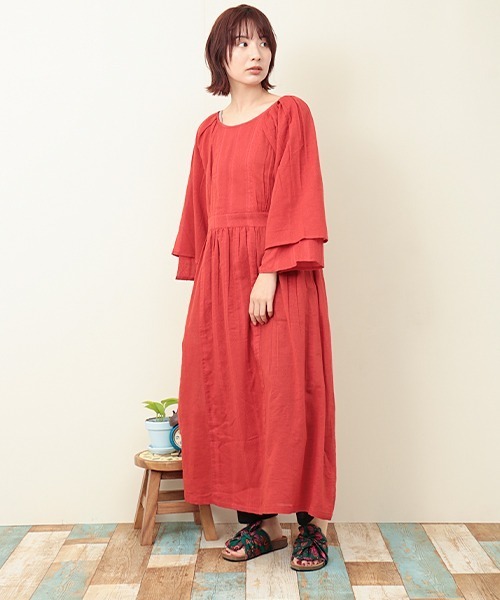 チチカカ（チチカカ）の「エコフレンドリーダイ2WAYワンピース（ワンピース・レディース・ベージュ/レッド/グリーン・FREE）」の7枚目の写真