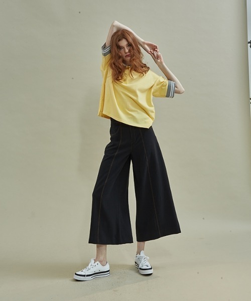manavis7（マナビスセブン）の「【MANAVIS7 】ワイドステッチスラックス / WIDE STITCH SLACKS（スラックス・レディース・ブラック/ベージュ・SMALL/MEDIUM）」の3枚目の写真