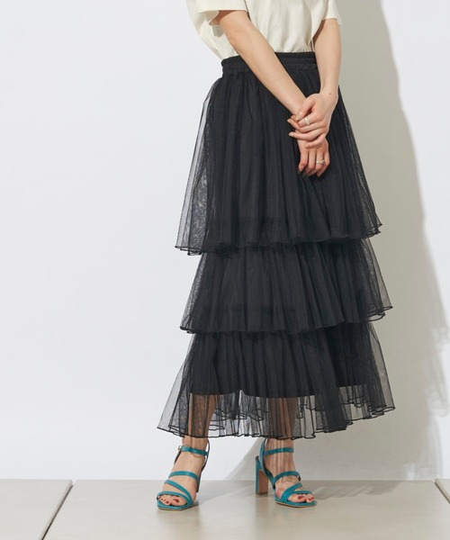 prose verse（プロズヴェール）の「チュールティアードスカート（スカート・レディース・ブラック/ピンク/グレイッシュベージュ・ﾌﾘ-）」の2枚目の写真