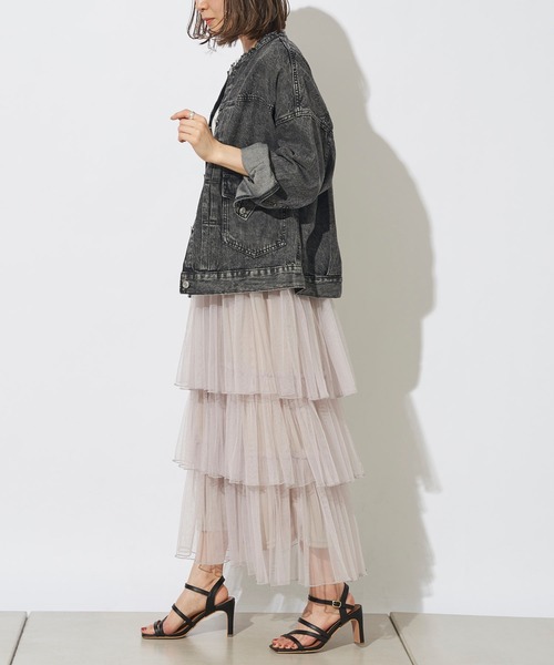 prose verse（プロズヴェール）の「チュールティアードスカート（スカート・レディース・ブラック/ピンク/グレイッシュベージュ・ﾌﾘ-）」の6枚目の写真