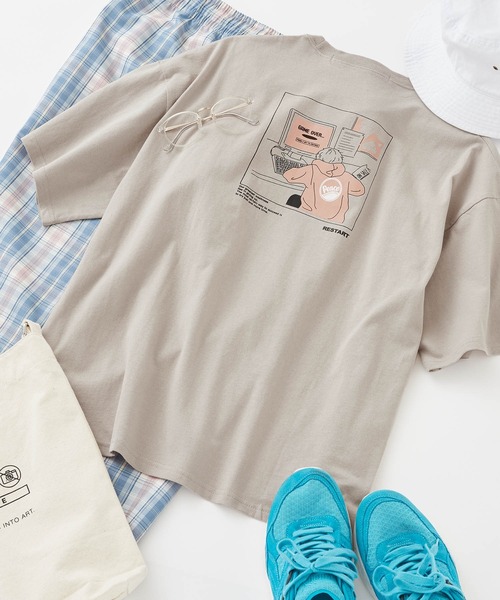 ビッグシルエット 線画イラストプリント 半袖tシャツ