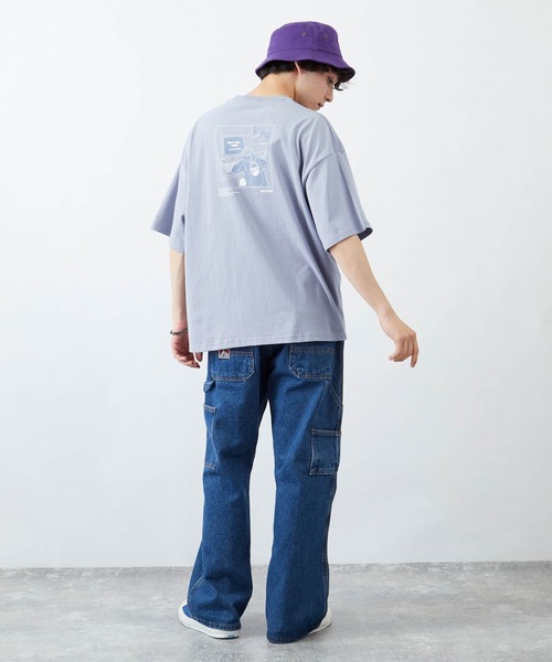 ビッグシルエット 線画イラストプリント 半袖tシャツ