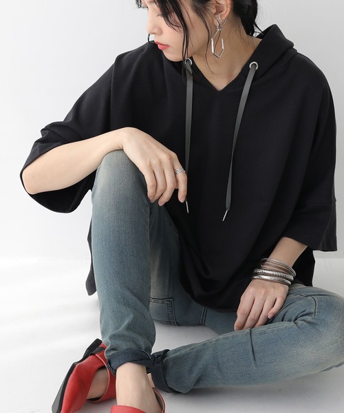 n'OrLABEL(ノアールレーベル)の「『裾ラウンドゆるパーカー』(パーカー・レディース・グリーン/オフホワイト/ブラック/ラベンダー・FREE)」の8枚目の写真