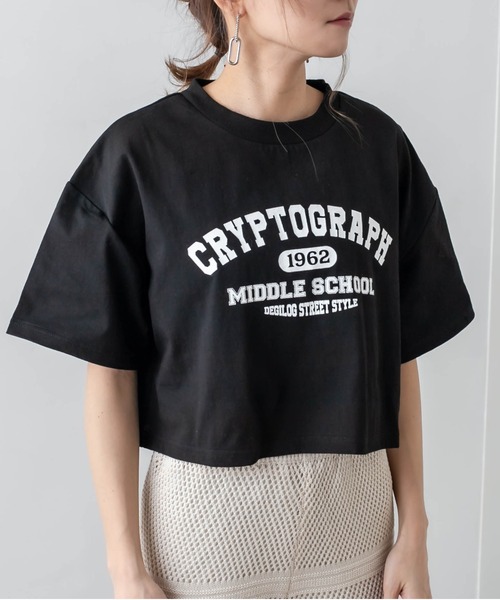 RASVOA（ラスボア）の「カレッジロゴクロップドＴシャツ（Tシャツ/カットソー・レディース・チャコールグレー/ブラック/オフホワイト/ブルー・FREE）」の22枚目の写真