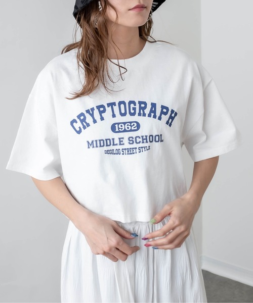 RASVOA（ラスボア）の「カレッジロゴクロップドＴシャツ（Tシャツ/カットソー・レディース・チャコールグレー/ブラック/オフホワイト/ブルー・FREE）」の14枚目の写真