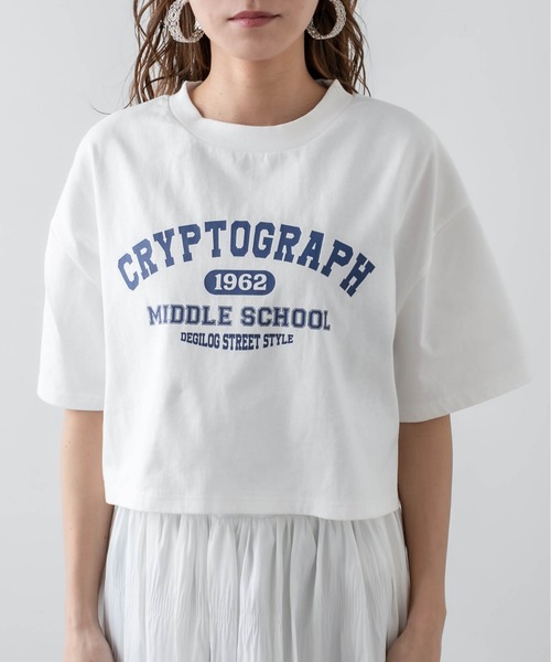 RASVOA（ラスボア）の「カレッジロゴクロップドＴシャツ（Tシャツ/カットソー・レディース・チャコールグレー/ブラック/オフホワイト/ブルー・FREE）」の13枚目の写真