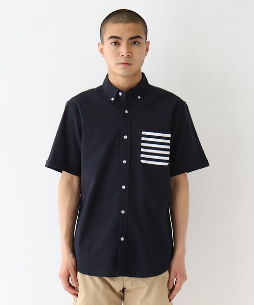 BASECONTROL（ベースコントロール）の「◆ポケットボーダーデザイン 半袖オックスボタンダウンシャツ（シャツ/ブラウス・メンズ・アイボリー/ネイビー・02/04/03）」の3枚目の写真