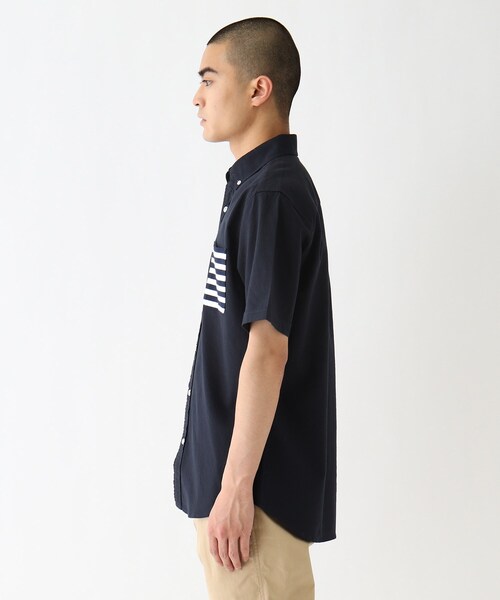 BASECONTROL（ベースコントロール）の「◆ポケットボーダーデザイン 半袖オックスボタンダウンシャツ（シャツ/ブラウス・メンズ・アイボリー/ネイビー・02/04/03）」の4枚目の写真