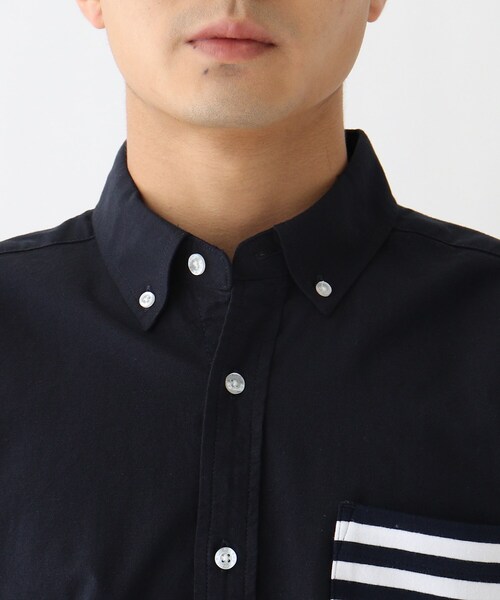 BASECONTROL（ベースコントロール）の「◆ポケットボーダーデザイン 半袖オックスボタンダウンシャツ（シャツ/ブラウス・メンズ・アイボリー/ネイビー・02/04/03）」の6枚目の写真