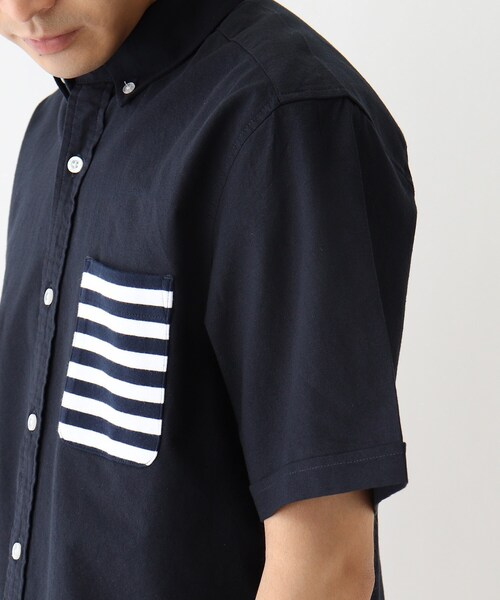 BASECONTROL（ベースコントロール）の「◆ポケットボーダーデザイン 半袖オックスボタンダウンシャツ（シャツ/ブラウス・メンズ・アイボリー/ネイビー・02/04/03）」の7枚目の写真