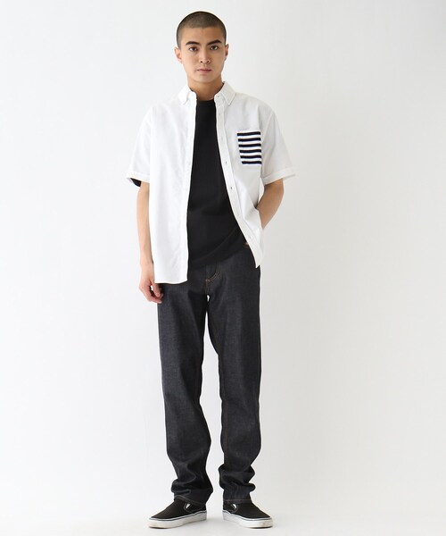 BASECONTROL（ベースコントロール）の「◆ポケットボーダーデザイン 半袖オックスボタンダウンシャツ（シャツ/ブラウス・メンズ・アイボリー/ネイビー・02/04/03）」の10枚目の写真