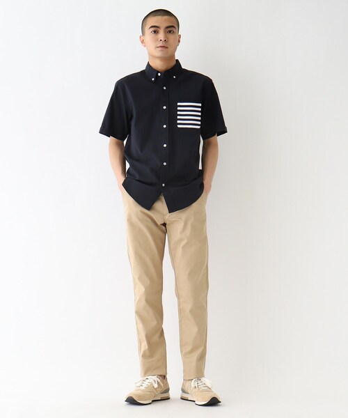 BASECONTROL（ベースコントロール）の「◆ポケットボーダーデザイン 半袖オックスボタンダウンシャツ（シャツ/ブラウス・メンズ・アイボリー/ネイビー・02/04/03）」の11枚目の写真