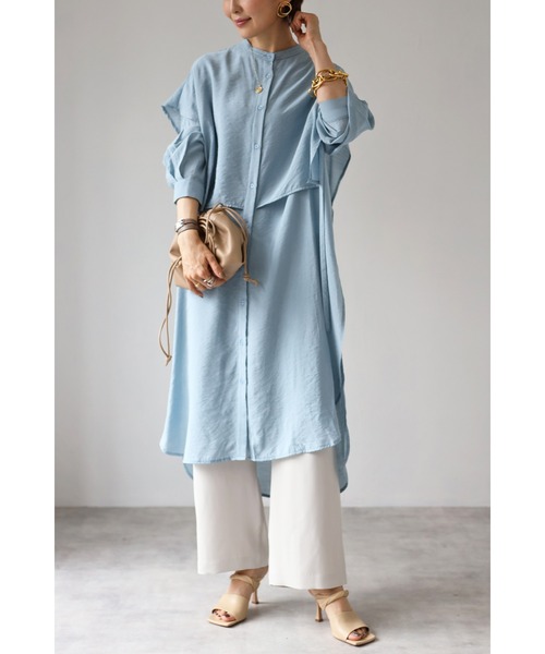 Bonjour Sagan（ボンジュールサガン）の「バンドカラーデザインシャツワンピース（ワンピース・レディース・ブルー/モカ/ネイビー/オフホワイト・FREE）」の12枚目の写真