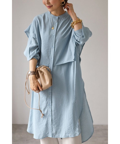 Bonjour Sagan（ボンジュールサガン）の「バンドカラーデザインシャツワンピース（ワンピース・レディース・ブルー/モカ/ネイビー/オフホワイト・FREE）」の13枚目の写真