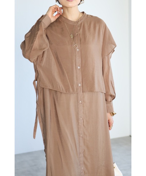 Bonjour Sagan（ボンジュールサガン）の「バンドカラーデザインシャツワンピース（ワンピース・レディース・ブルー/モカ/ネイビー/オフホワイト・FREE）」の18枚目の写真